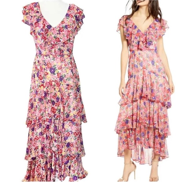NWT WAYF Chelsea Tiered Ruffle Maxi Dress Rainbow Carnations Size Small Tiered - Picture 3 of 16